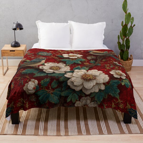 Item preview, Red Silk Floral White Flowers Birds Carpet designed and sold by GrinGalore.