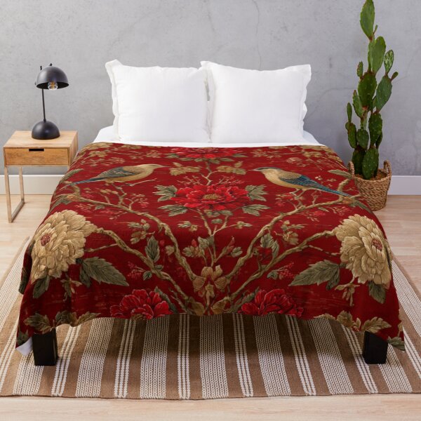 Item preview, Red Silk Floral Birds on Branch Carpet designed and sold by GrinGalore.