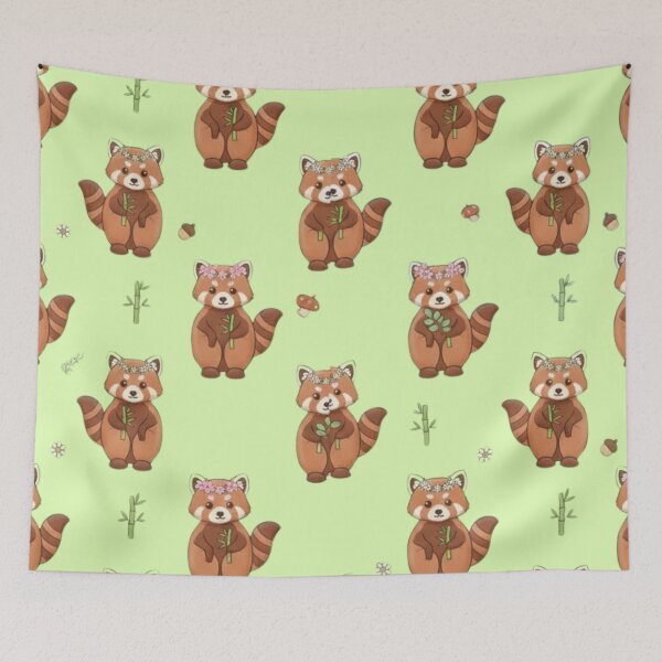 Item preview, Cute Kawaii Red Panda Flower-Crown Bamboo Seamless Pattern  designed and sold by anandsiva2703.