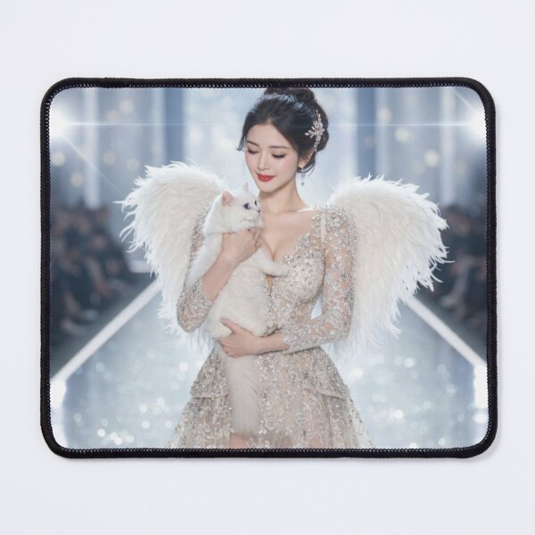 Item preview, Angelic Runway Model With White Cat Wings designed and sold by ASMRUniverse.