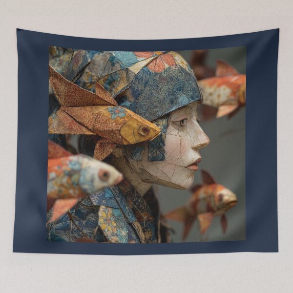 Aperçu de l'œuvre Femme en origami avec poisson en origami créée et vendue par Tridentulus.