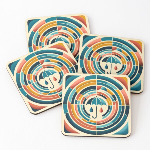 Item preview, Retro Umbrella Geometric Art in Teal and Orange designed and sold by InkSmithery.