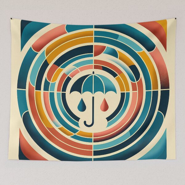 Item preview, Retro Umbrella Geometric Art in Teal and Orange designed and sold by InkSmithery.