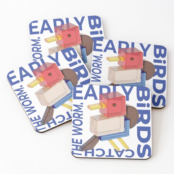 Item preview, Geometric Lucite Early Bird - Retro Transparent Block Bird Typography Art designed and sold by homybear.