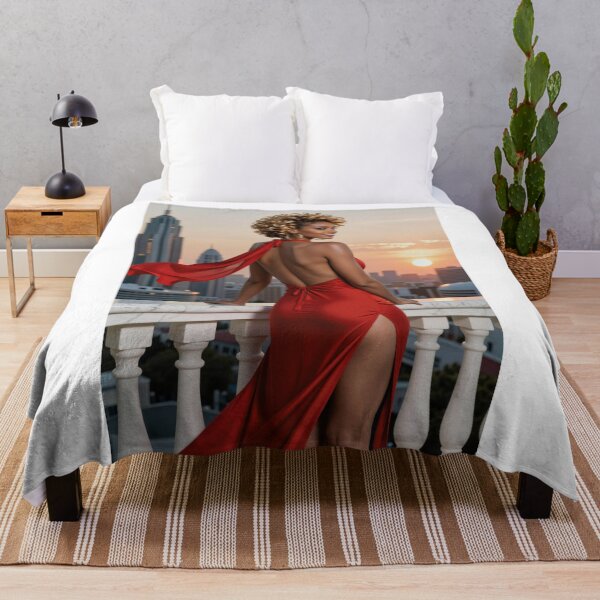 Item preview, Curly haired woman red gown city rooftop designed and sold by CathryneDelamort.