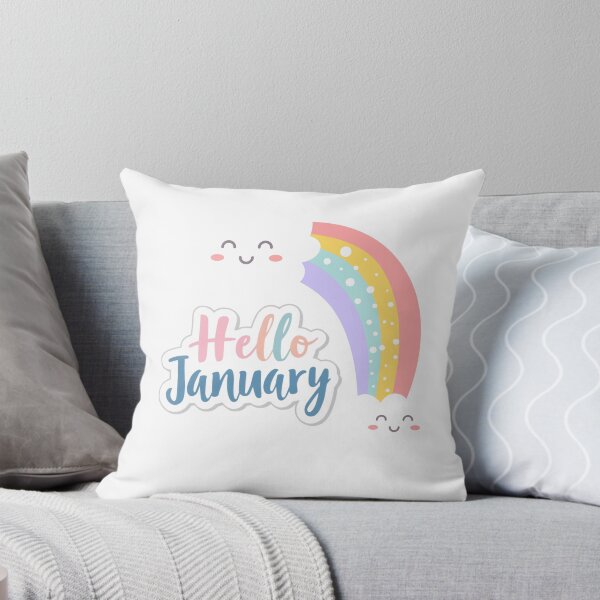 Item preview, Hello January Rainbow Sticker – Cute Smiling Clouds Winter Design designed and sold by goluz.
