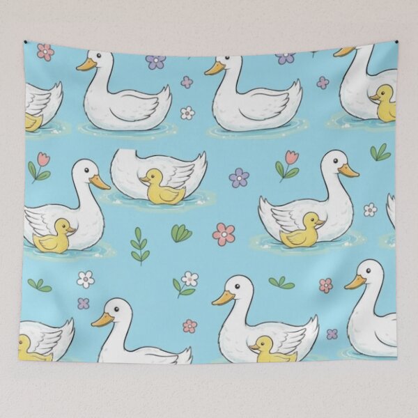 Item preview, Cute Kawaii Duck Ducklin -Flowers Seamless Pattern designed and sold by anandsiva2703.