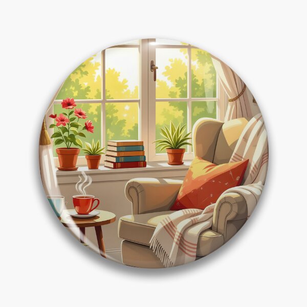 Item preview,  A cozy, reading nook by a window, with a comfortable armchair, a stack of books, and a steaming mug of tea. designed and sold by Ponted.