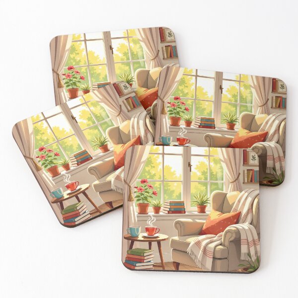 Item preview,  A cozy, reading nook by a window, with a comfortable armchair, a stack of books, and a steaming mug of tea. designed and sold by Ponted.