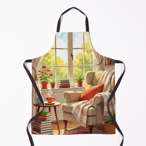 Item preview, A cozy, reading nook by a window, with a comfortable armchair, a stack of books, and a steaming mug of tea. designed and sold by Ponted.