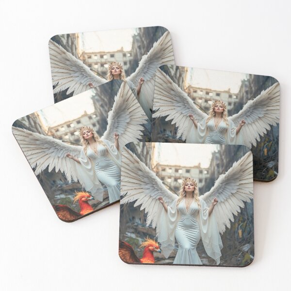 Item preview, Rebirth Angel with Phoenix in Abandoned Ruins designed and sold by SunsetAngelsAI.
