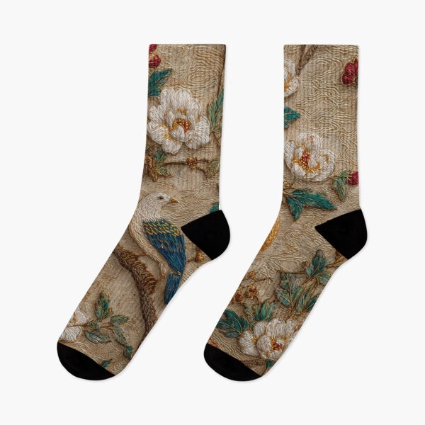 Item preview, Sand Silk Floral Two Birds Embroidery Carpet designed and sold by GrinGalore.