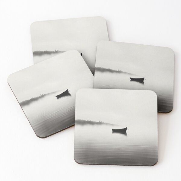 Item preview, Minimalist Black and White Canoe on Foggy Lake Photography designed and sold by EllDAV777.
