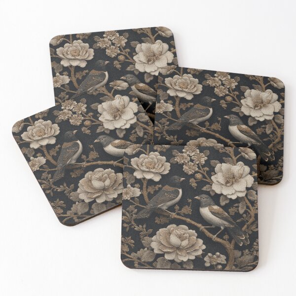 Item preview, Black Gold Royal Silk Floral Birds Carpet designed and sold by GrinGalore.