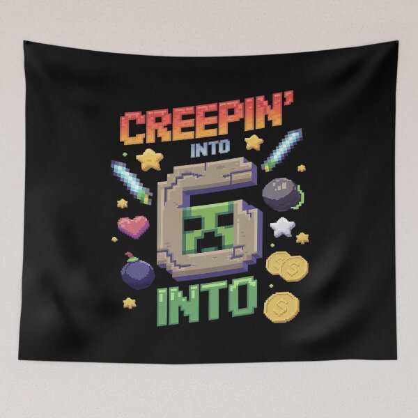 Item preview, 6th Birthday Gamer Pixel Creepin’ Into 6 Video Game Party 2 designed and sold by MarkLeedsArt.