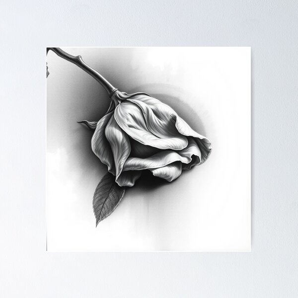 Item preview, Wilted Rose Pencil Drawing Black and White Floral Art designed and sold by EllDAV777.
