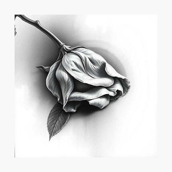 Item preview, Wilted Rose Pencil Drawing Black and White Floral Art designed and sold by EllDAV777.