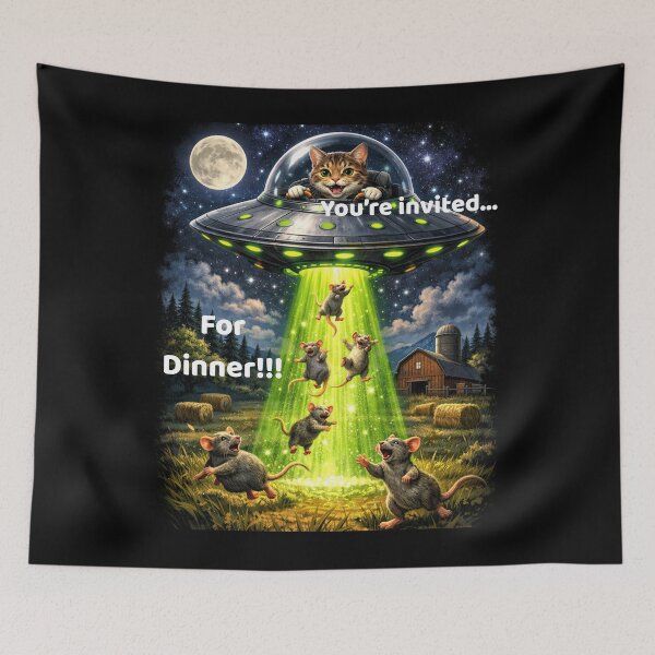 Item preview, Cat Flying Alien UFO Spaceship Beaming Up Mice for Dinner Funny Cat Design designed and sold by BeautifulH.
