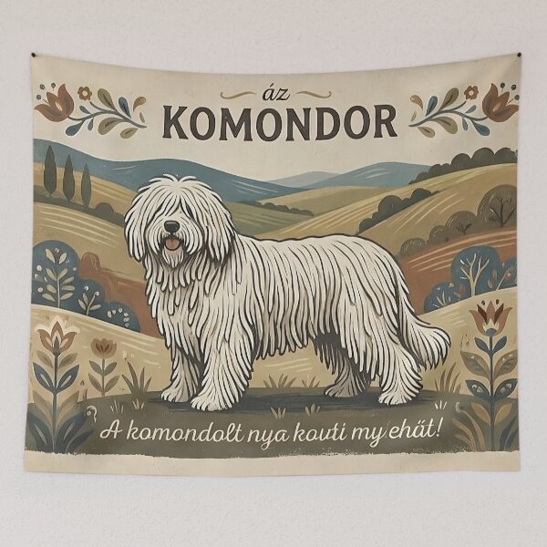 Item preview, Vintage Hungarian Komondor Dog designed and sold by QuietWallStudio.