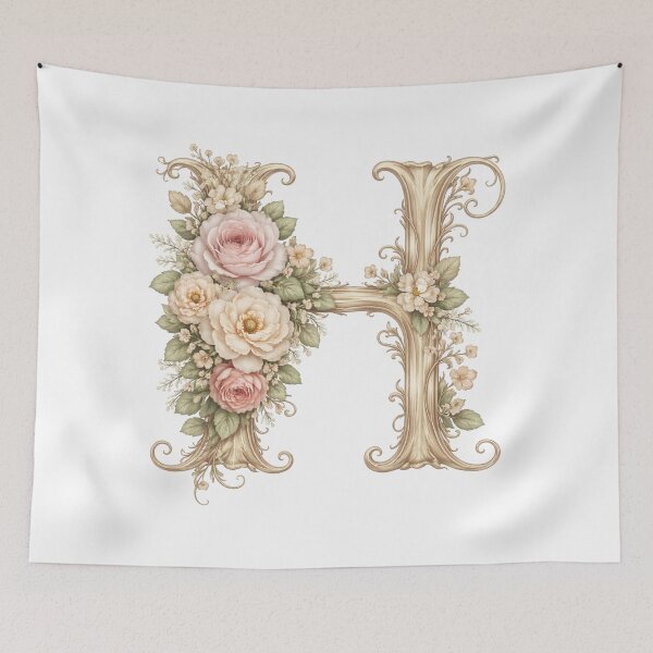 Item preview, Ornate Floral Letter H – Vintage Botanical Initial Art designed and sold by DvRose-.
