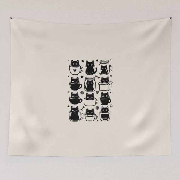 Item preview, Cute Black Cat in Cups designed and sold by dudelinart.