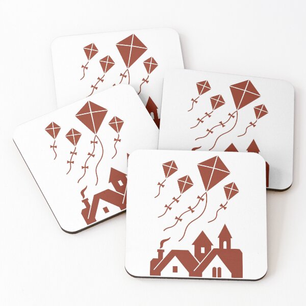 Item preview, Folk-Inspired Maroon Rooftop Kite Scene designed and sold by mbmstores.