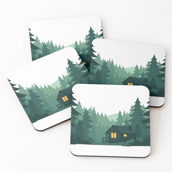 Item preview, Deep Forest Cabin – Minimalist Woodland Illustration with Warm Window Glow designed and sold by Fernova.