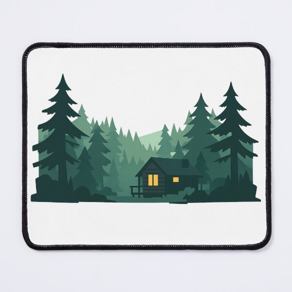 Item preview, Deep Forest Cabin – Minimalist Woodland Illustration with Warm Window Glow designed and sold by Fernova.