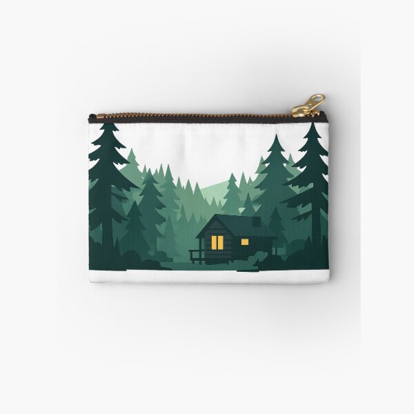 Item preview, Deep Forest Cabin – Minimalist Woodland Illustration with Warm Window Glow designed and sold by Fernova.