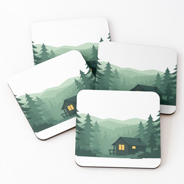 Item preview, Forest Cabin with Hills – Minimalist Landscape Illustration designed and sold by Fernova.