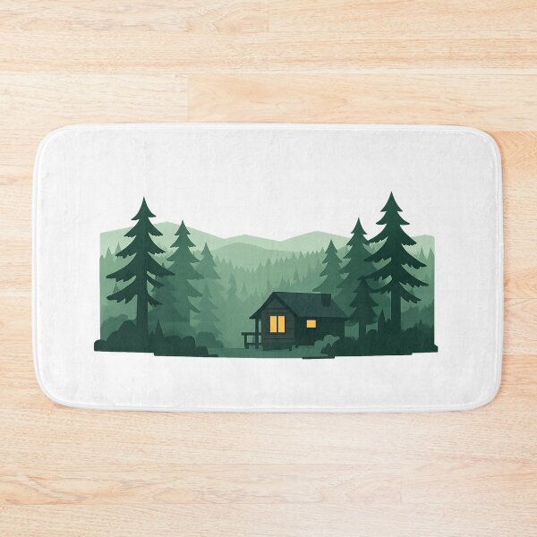 Item preview, Forest Cabin with Hills – Minimalist Landscape Illustration designed and sold by Fernova.