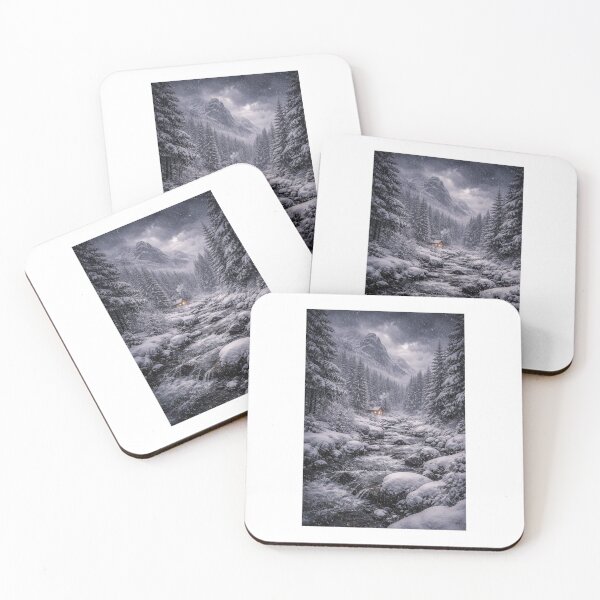 Item preview, Snowstorm in the Forest – Winter Mountain Landscape Art Print designed and sold by ZoviraDesigns.