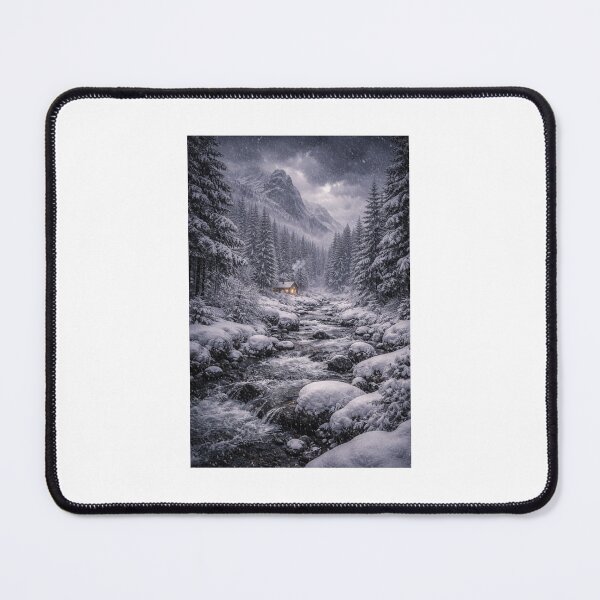 Item preview, Snowstorm in the Forest – Winter Mountain Landscape Art Print designed and sold by ZoviraDesigns.
