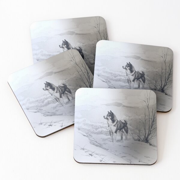 Item preview, A majestic Akita standing in a snowy landscape, Dogs in Motion designed and sold by CDC40.