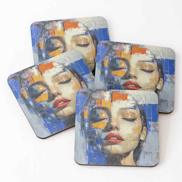 Item preview, Abstract portrait of woman with red lips in bold colors designed and sold by TIA-shop.