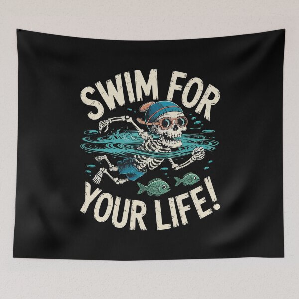 Item preview, Halloween Skeleton Swimming Swim For Your Life Swimmers Dad  designed and sold by VerseFarm.