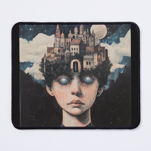 Item preview, Surreal Star-Eyed Portrait with Fantasy Castle Mindscape designed and sold by TIA-shop.
