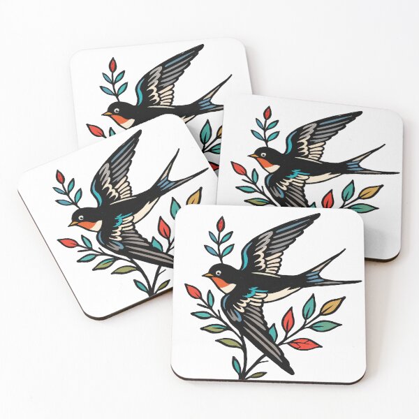 Item preview, Hand-Drawn Swallow Tattoo with Floral Elements designed and sold by SugarCore.
