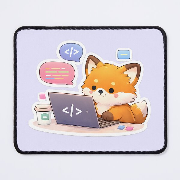 Item preview, Cute Coding Fox Laptop – Kawaii Programmer Fox with Code Bubbles designed and sold by Still Breathing Studio.