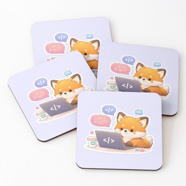 Item preview, Cute Coding Fox Laptop – Kawaii Programmer Fox with Code Bubbles designed and sold by Still Breathing Studio.