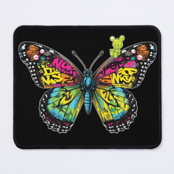 Item preview, Graffiti Butterfly Rider – Street Pop Art Neon Butterfly with Cute Character designed and sold by PLUSHIWORLDtm.