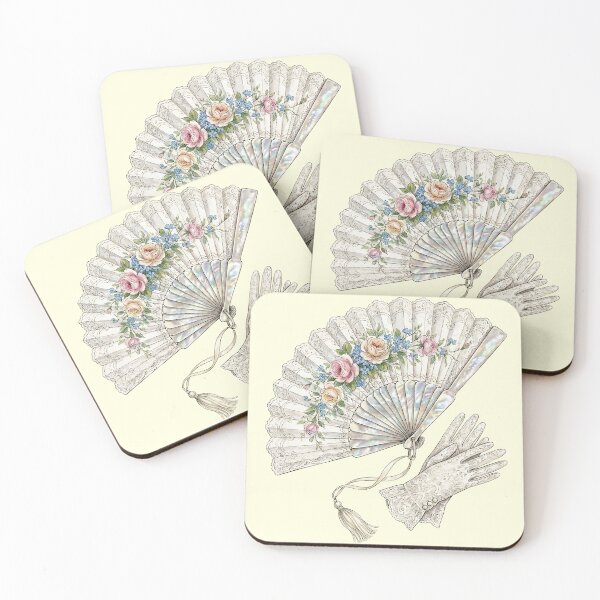 Item preview, Vintage Lace Hand Fan and Gloves Illustration with Floral Details designed and sold by Imaginationbeyond.