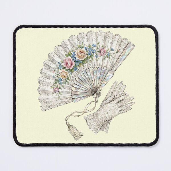Item preview, Vintage Lace Hand Fan and Gloves Illustration with Floral Details designed and sold by Imaginationbeyond.