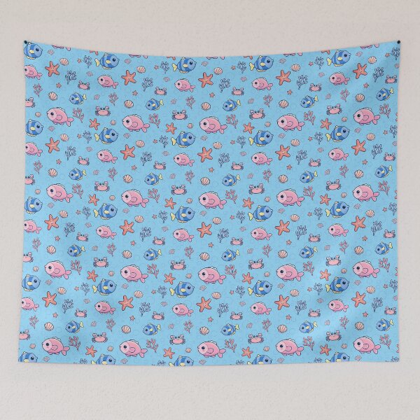 Item preview, Kawaii Sea Creatures Seamless Pattern – Cute Fish & Ocean Animals Pastel Design designed and sold by WildLakePatterns.
