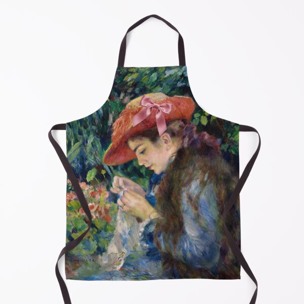 Item preview, Coquette Young Woman Sewing - Renoir Impressionist Art Parody with Pink Bow designed and sold by Open Canvas.