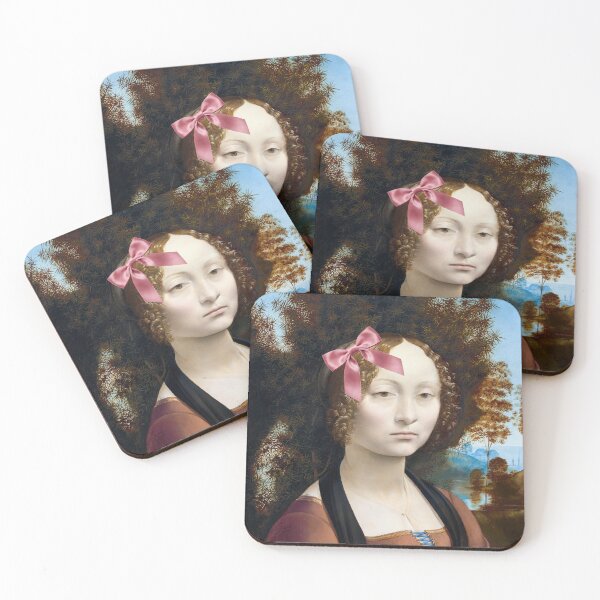 Item preview, Coquette Ginevra de' Benci - Leonardo da Vinci Renaissance Art Parody with Pink Bow designed and sold by Open Canvas.