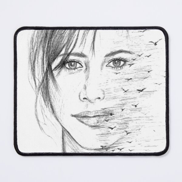 Item preview, Surreal Woman Face Sketch with Birds and Mountains. designed and sold by Hiteshartstudio.