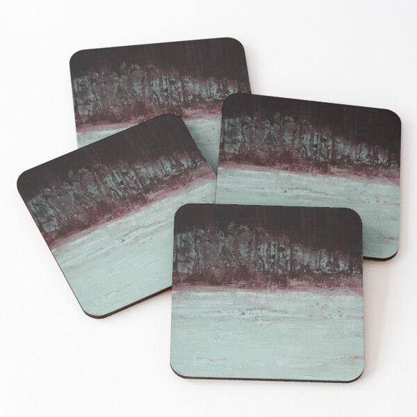 Item preview, Mist Forest Horizon — Abstract Textured Landscape in Burgundy and Pale Mint designed and sold by ElaSzczepaniak.
