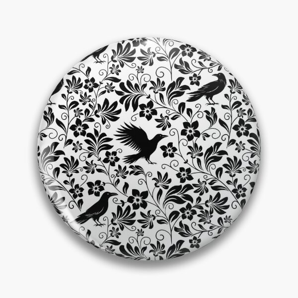 Item preview, Raven Silhouette Seamless Pattern – Monochrome Crow & Floral Black and White Design designed and sold by WildLakePatterns.