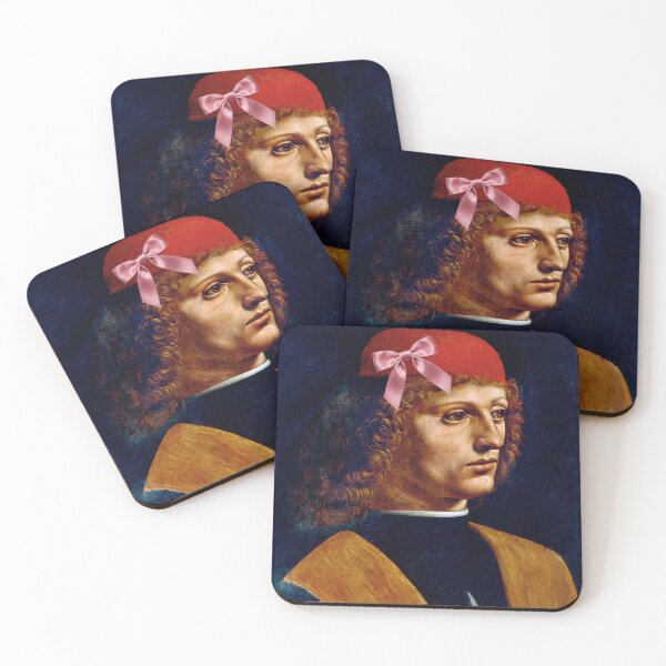 Item preview, Coquette Portrait of a Musician - Leonardo da Vinci Renaissance Art Parody with Pink Bow designed and sold by Open Canvas.